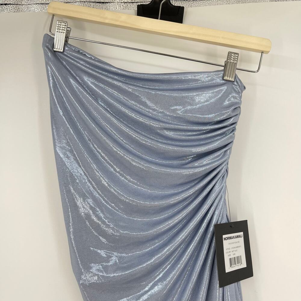 Norma Kamali | Strapless Diana Pickleball Dress in Misty Blue Metallic Mini S - Picture 10 of 15